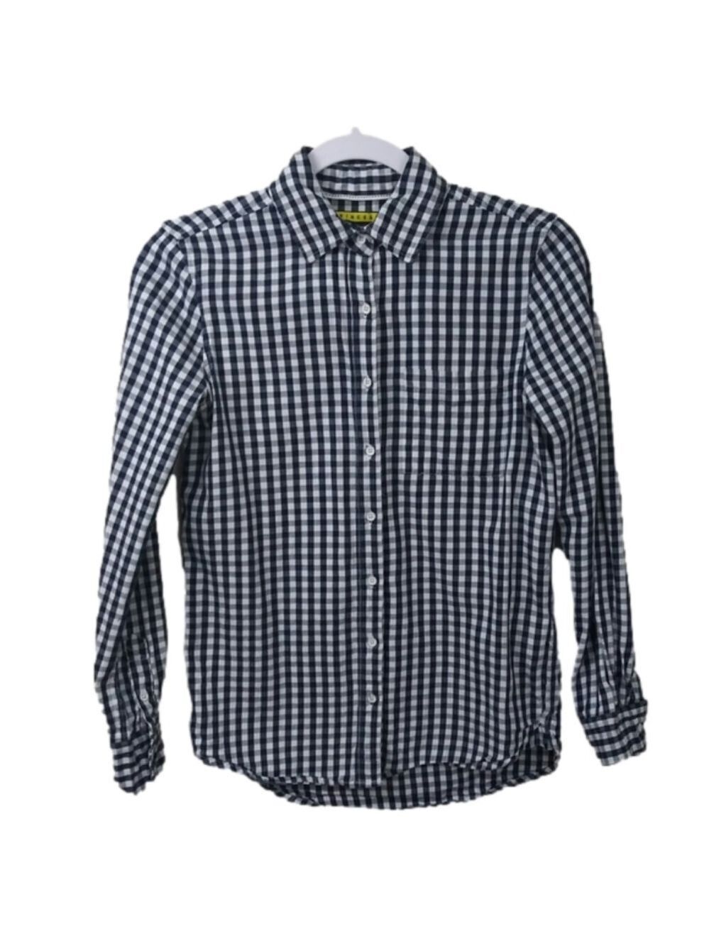 Prince & Fox Blue Plaid Checker Pointed Collar Long Sleeve Button Down Shirt